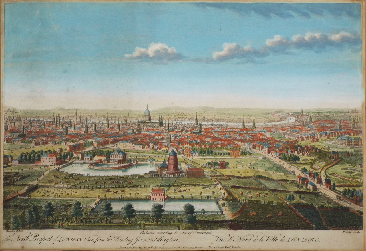 Print - The North Prospect of London taken from the Bowling Green at Islington. - Bowles